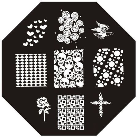 Plaque de Stamping Tête de Mort, Rose et Aigle