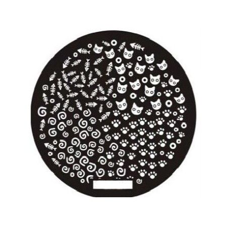 Plaque de Stamping Patte de Chat, Tête de Chat, Arête de Poisson et Spirales