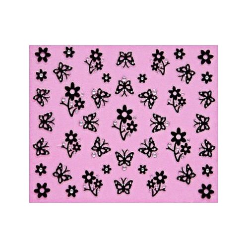Stickers Papillon, Feurs et Strass - Noir