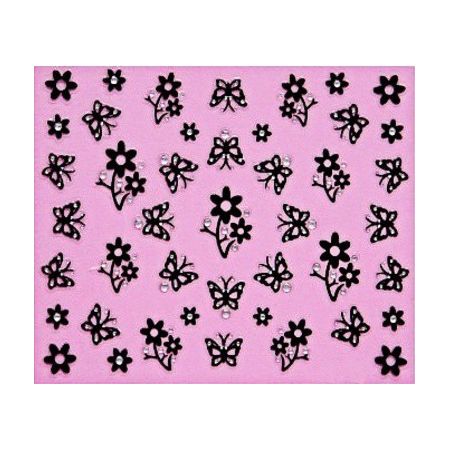 Stickers Papillon, Feurs et Strass - Noir