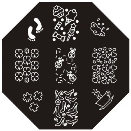 Plaque de Stamping Trèfles, Coccinelles, Nuage et Traces de Pieds