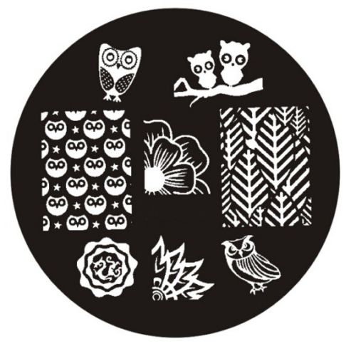 Plaque de Stamping Chouette, Hibou, Fleur et Feuillage