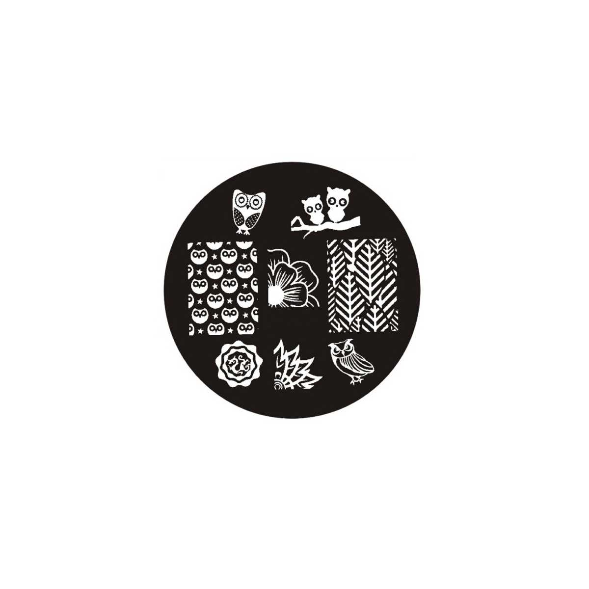Plaque de Stamping Chouette, Hibou, Fleur et Feuillage