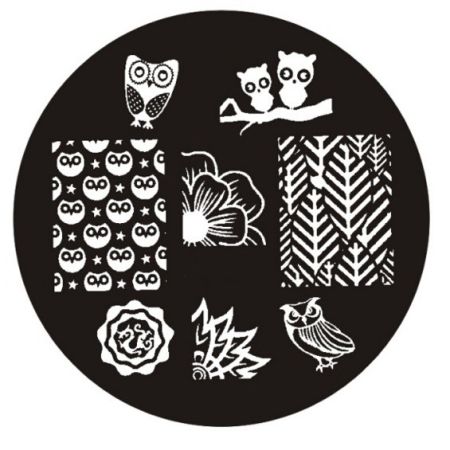 Plaque de Stamping Chouette, Hibou, Fleur et Feuillage