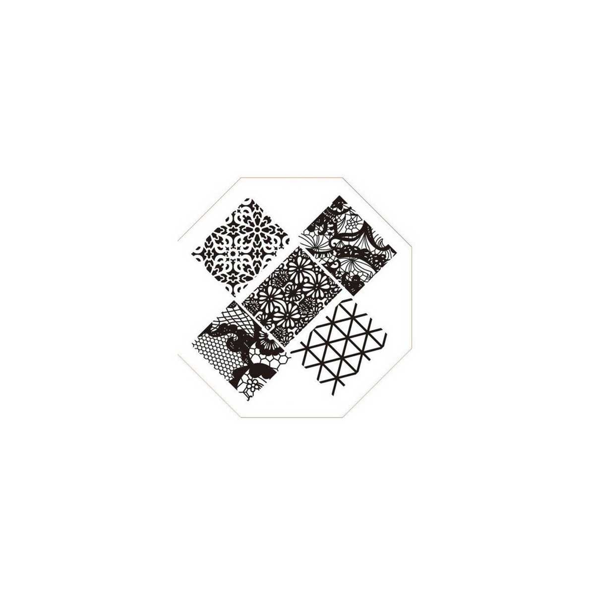 Plaque de Stamping Tumbling Blocks, Fleur et Dentelle