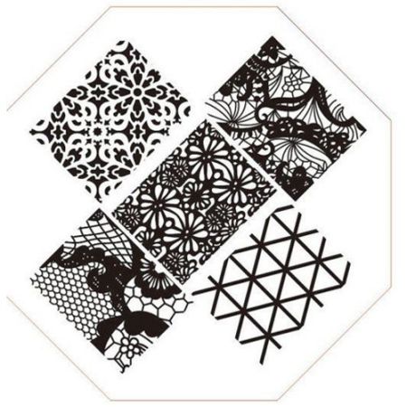Plaque de Stamping Tumbling Blocks, Fleur et Dentelle