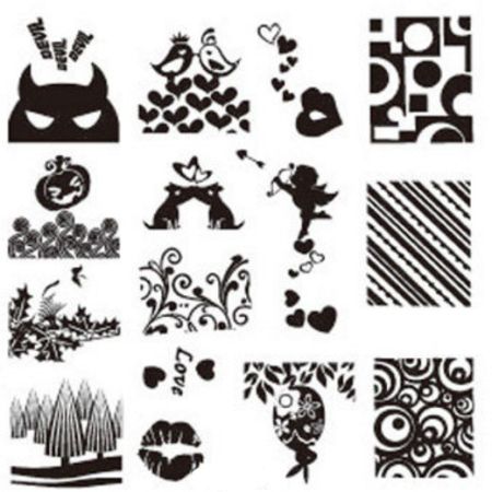 Plaque de Stamping Amour, Formes Géométriques et Halloween